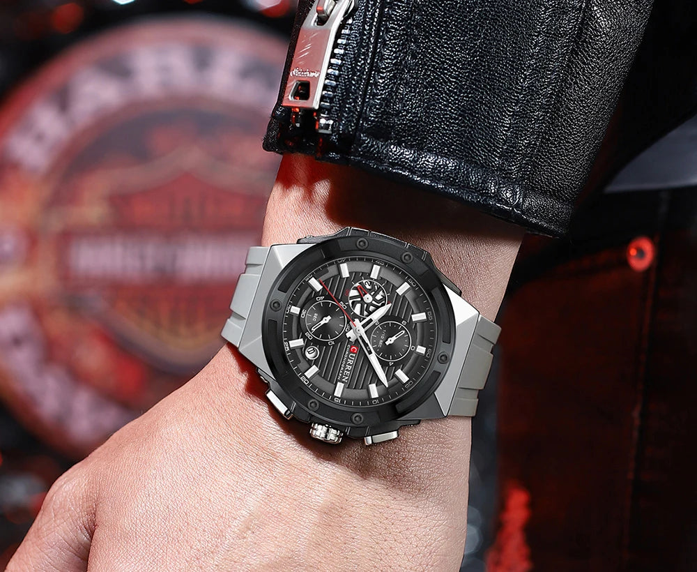 CURREN Classic Brand Men's Wristwatches Casual Business Quartz Silicone Watches with Luminous Hands Chronograph Dial
