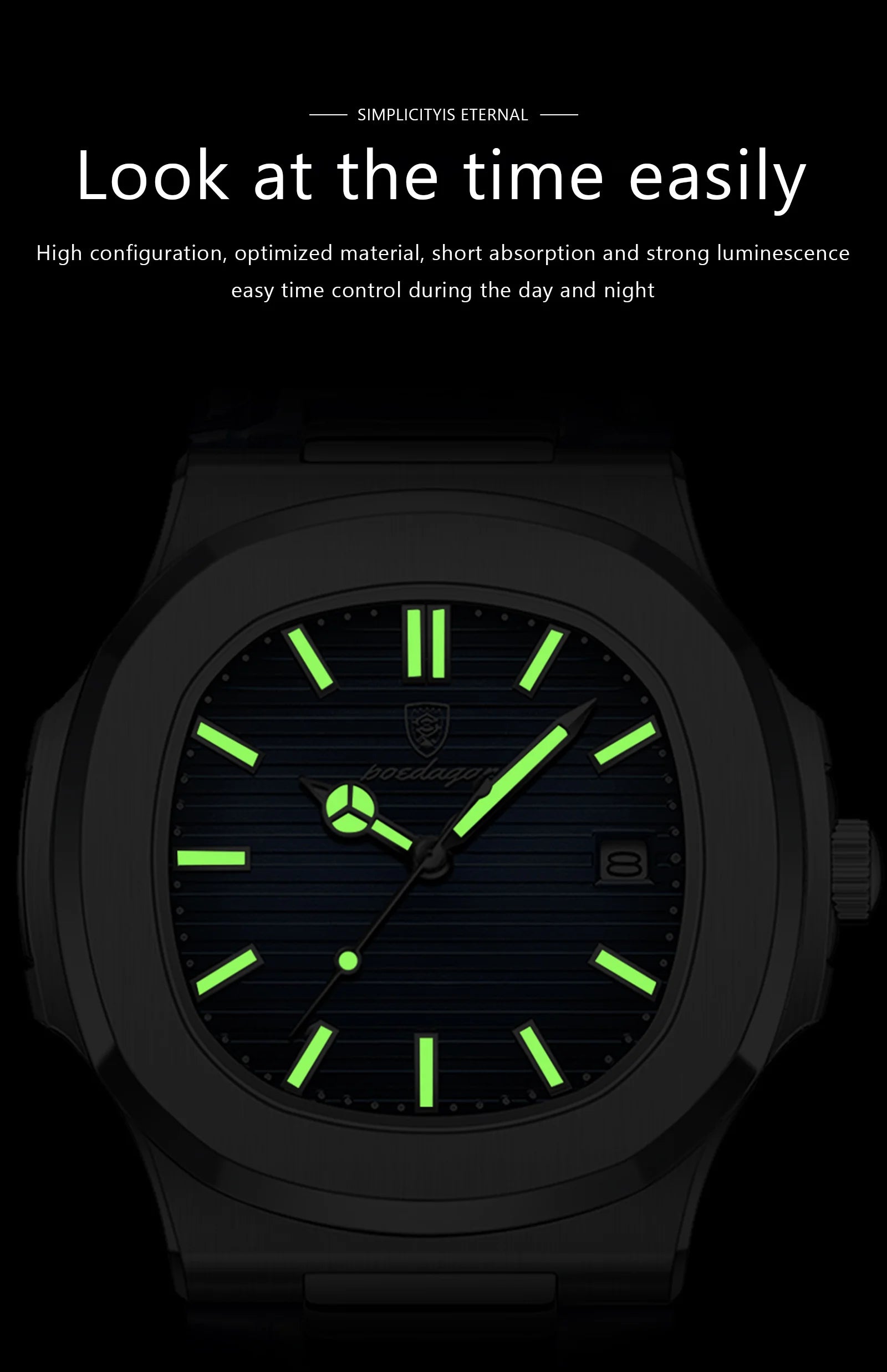 POEDAGAR Top Luxury Man Watch Date Waterproof Luminous Leather Watches For Men High Quality Square Men's Quartz Wristwatch Reloj