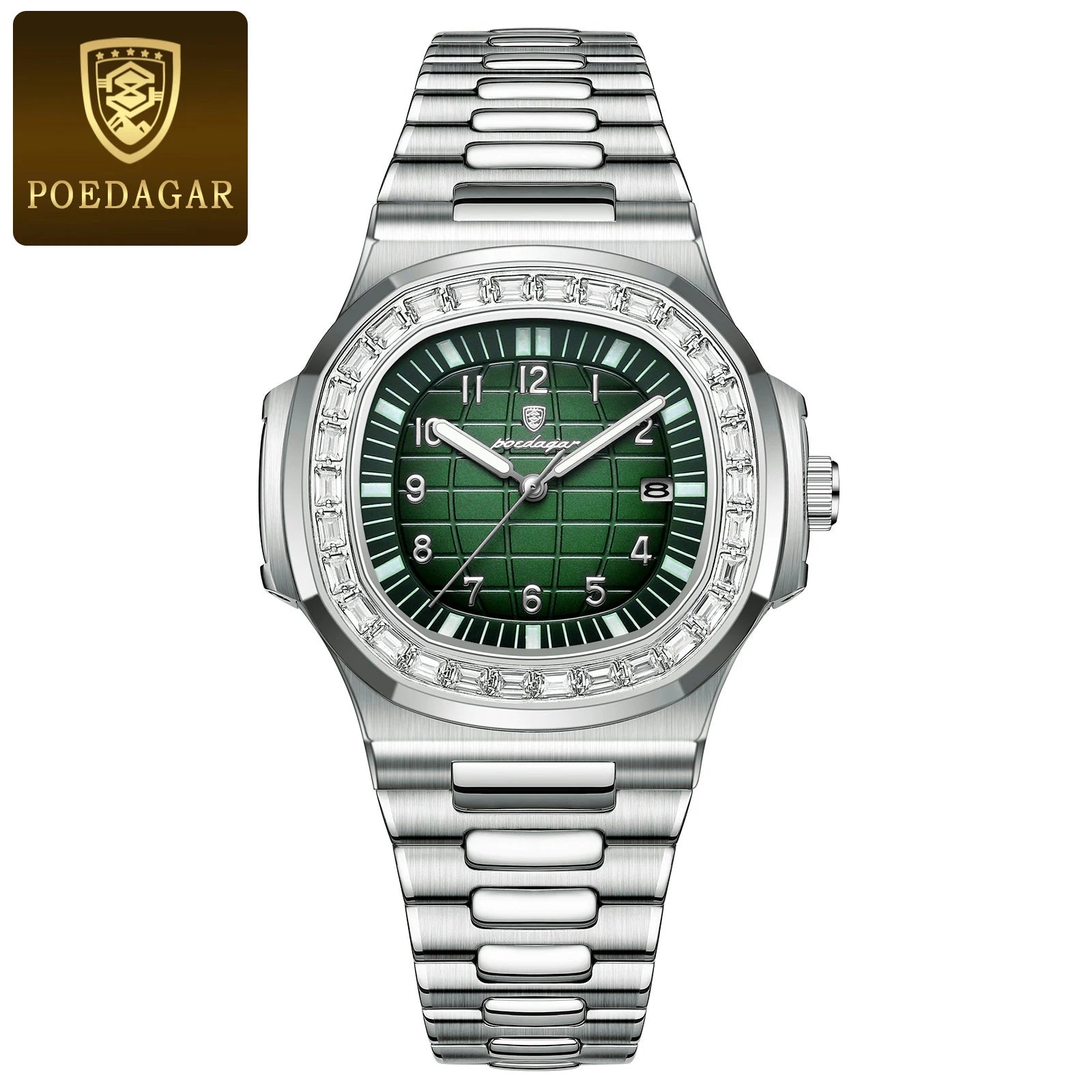 POEDAGAR Luxury Square Watches for Men Waterproof Luminous Date Man Wristwatch Stainless Steel Fashion Men's Quartz Watch Reloj
