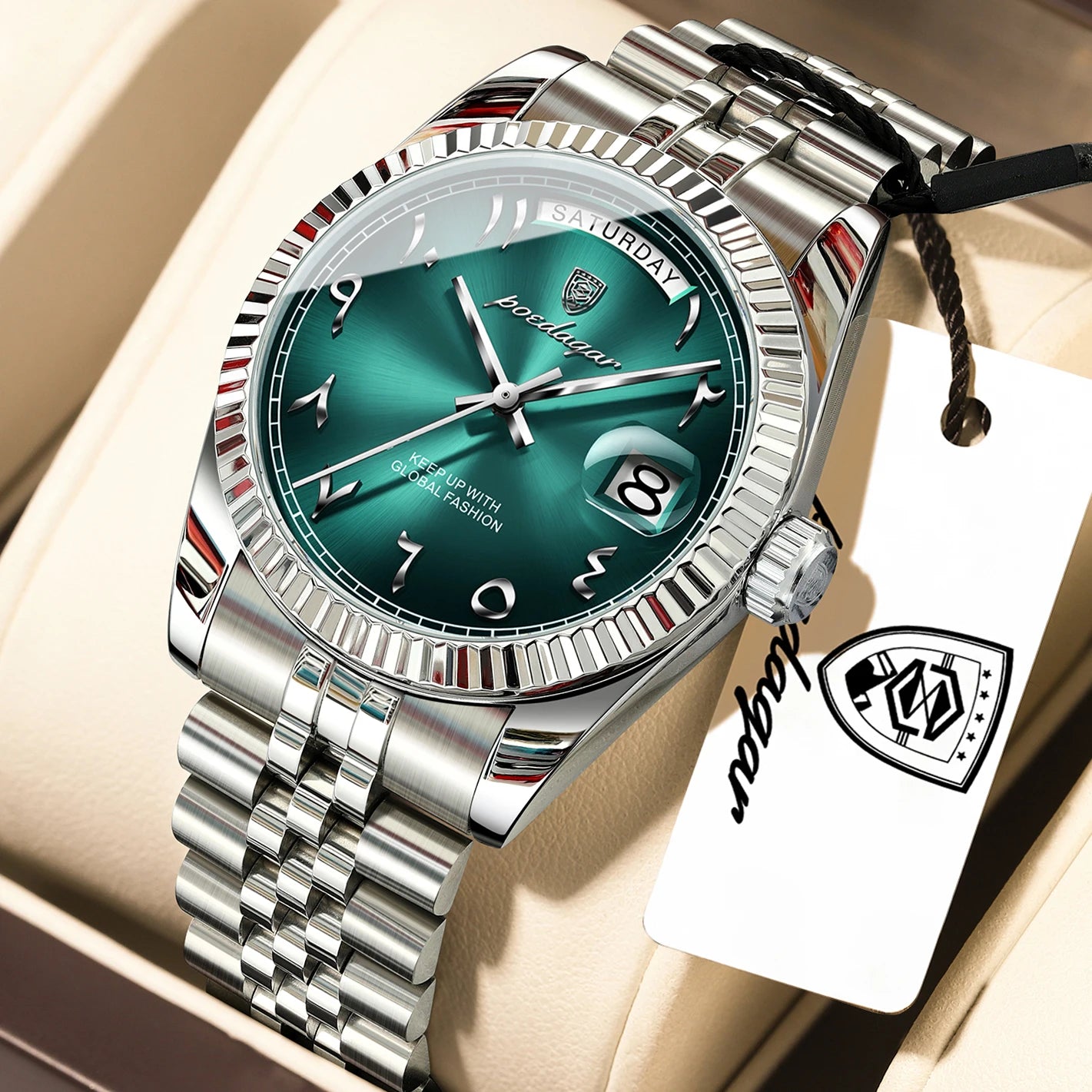 POEDAGAR Business Casual Male Clock Waterproof Date Week Fashion Men's Watch Stainless Steel Quartz Watches For Men Reloj Hombre