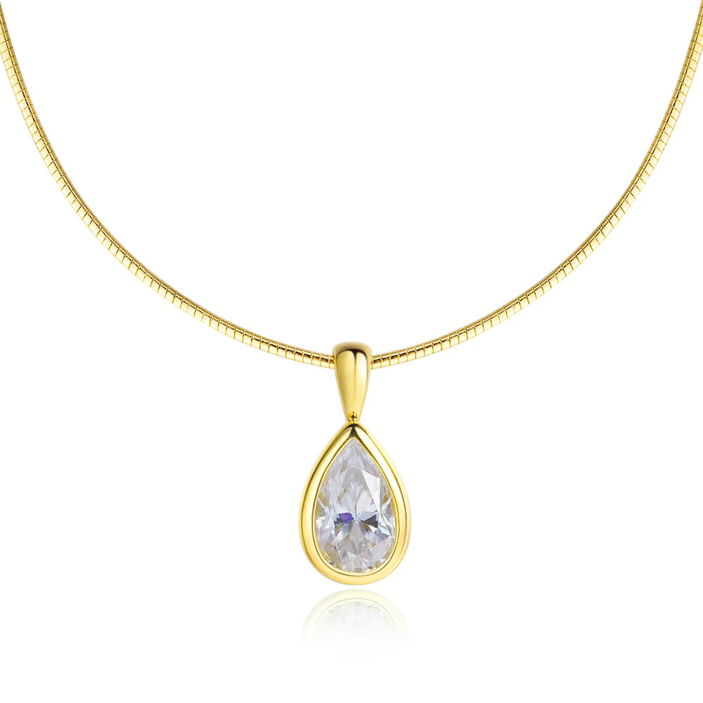 KNOBSPIN 3ct Pear Cut Moissanite Pendant Necklaces for Women Wedding Solitaire s925 Sterling Silver 1.5mm Choker Chain Necklace