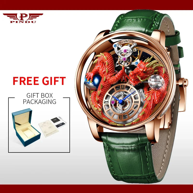 PINDU New Watchmakings House of Dragons Astronomia Art 3D Gold Dragon Astronomia Quartz Watch Men Astronomia Solar Montre Homme