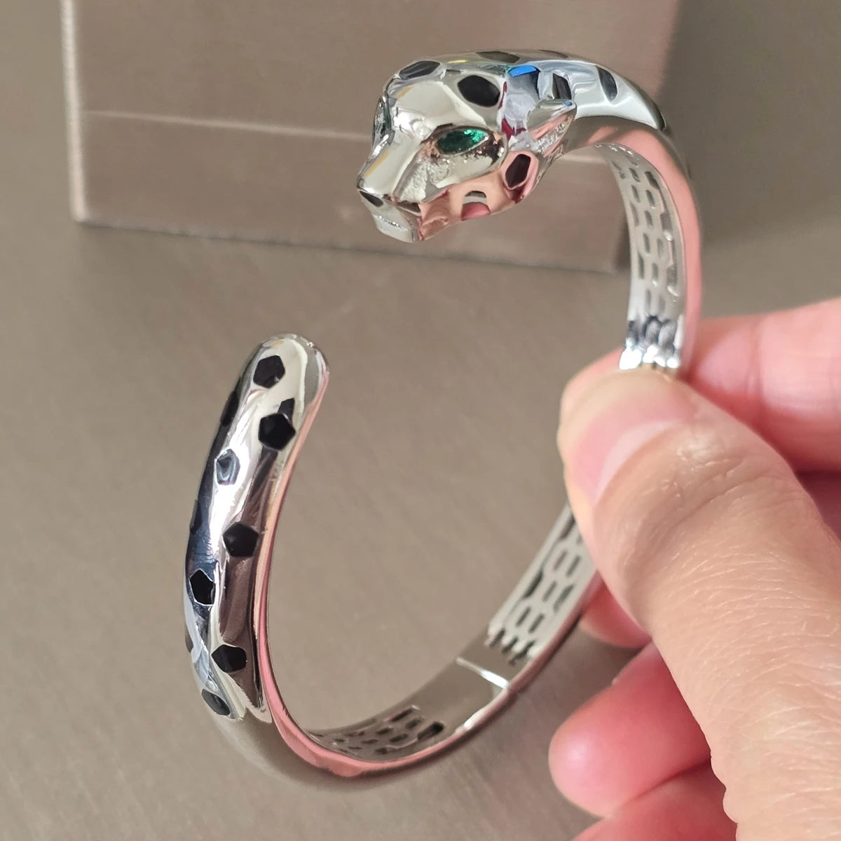 BLack Spots Leopard bracelet Cubic Zirconia Stone Animal Panther cuff bangle for Men or Women designer copper jewelry