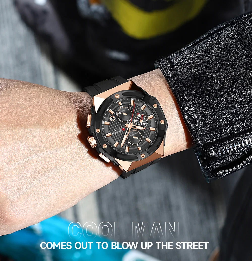 CURREN Classic Brand Men's Wristwatches Casual Business Quartz Silicone Watches with Luminous Hands Chronograph Dial