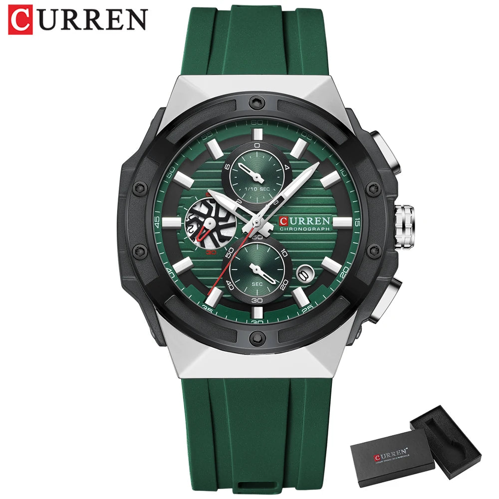 CURREN Classic Brand Men's Wristwatches Casual Business Quartz Silicone Watches with Luminous Hands Chronograph Dial