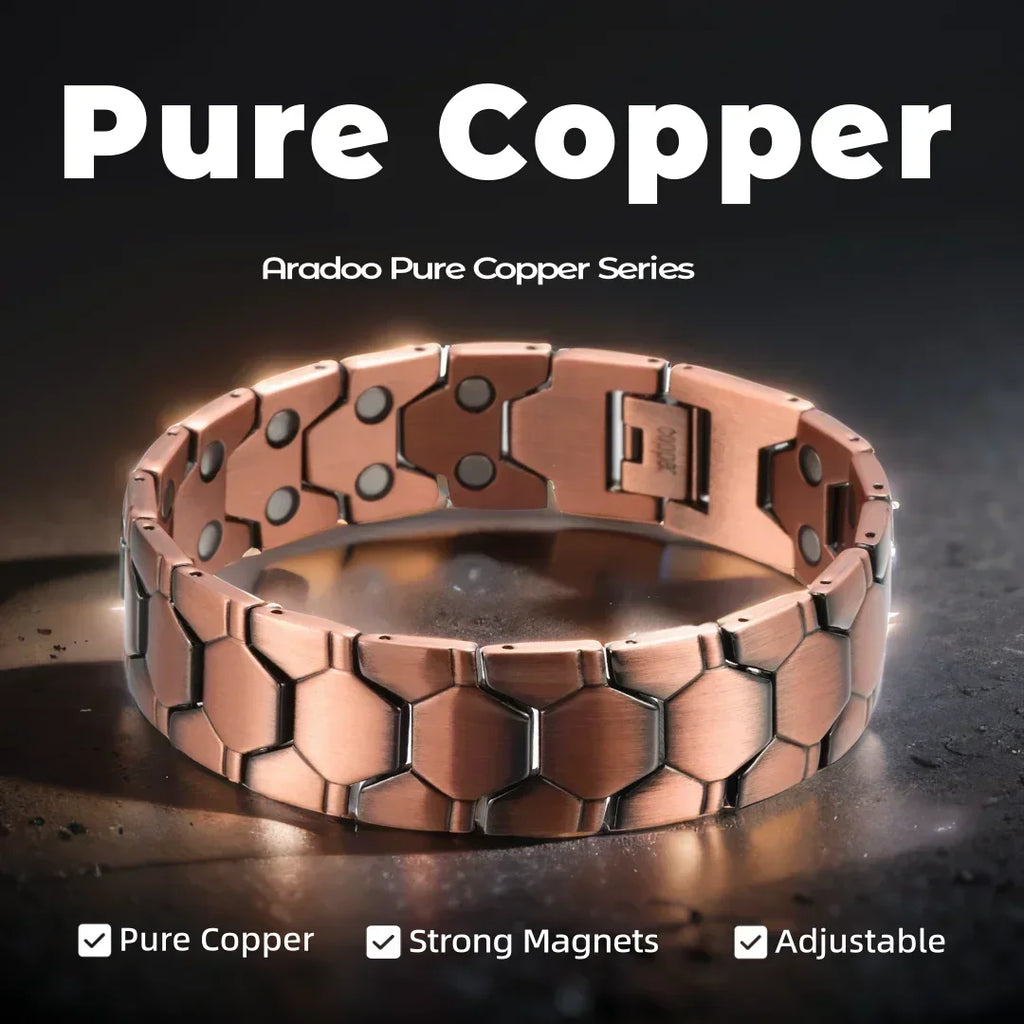 ARADOO Pure Copper Magnetic Bracelets for Men with Double-Row Strong Magnets Bracelet Jewelry Gifts