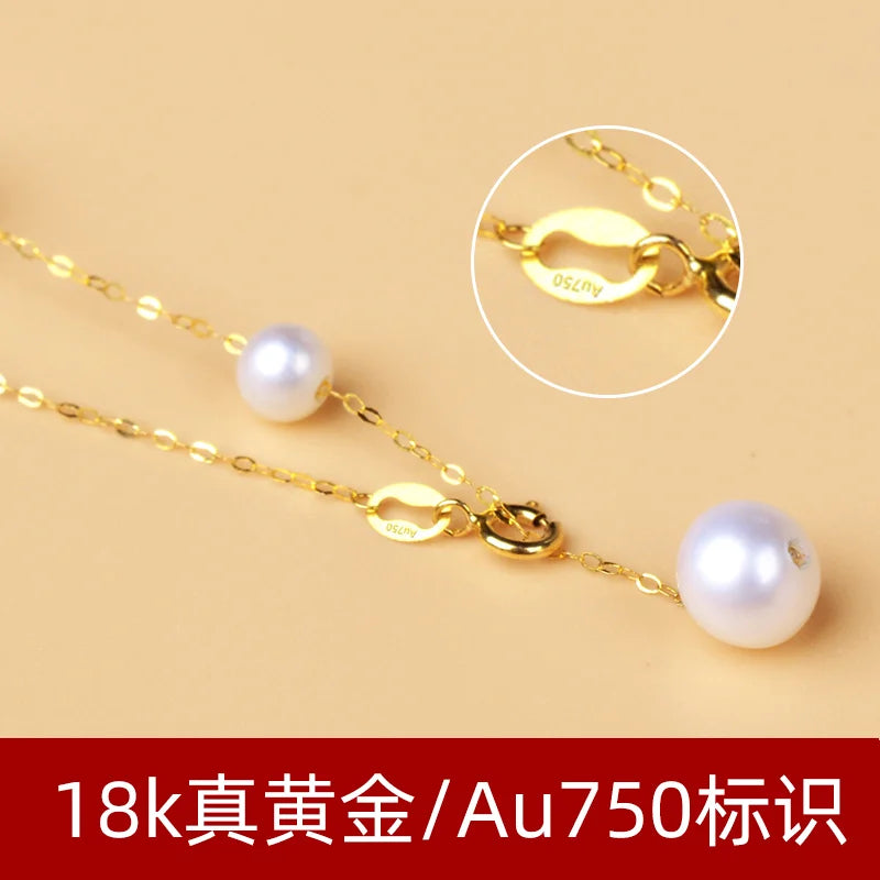 NYMPH Solid 18K Gold Natural Pearl Necklace Au750 Fine Jewelry Chocker  Round Aniversary Gift For Women White X536