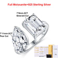 BXINY 6cttw Moissanite Rings S925 Silver Pear/Emerald/Radiant Cut 2-Stone Open Wedding Band for Women Gift Jewelry GRA Certified