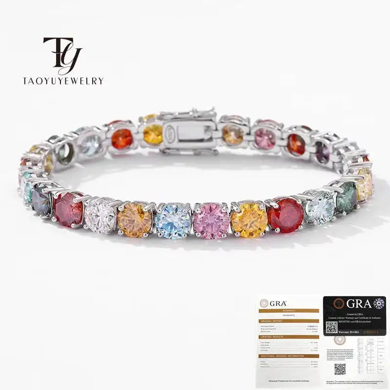 TY 3MM 5MM 6.5MM Colored Tennis Moissanite Gemstone Bracelets Hand Chain 100% 925Sterling Sier Fine Jewelry Party Gift