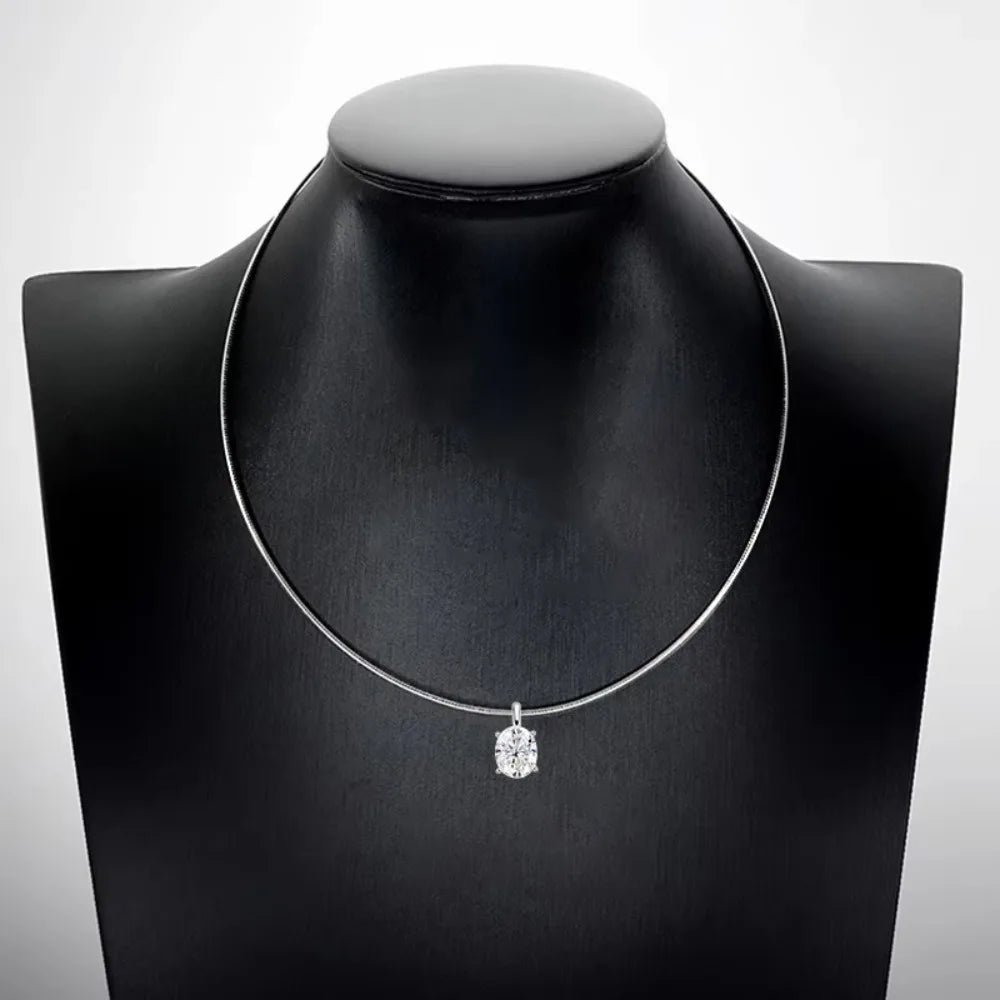 FEOBUR 3CT Oval Cut Moissanite Pendants Choker Necklace 925 Sterling Silver Solitaire Diamond Collar Chain Women Jewelry Gift