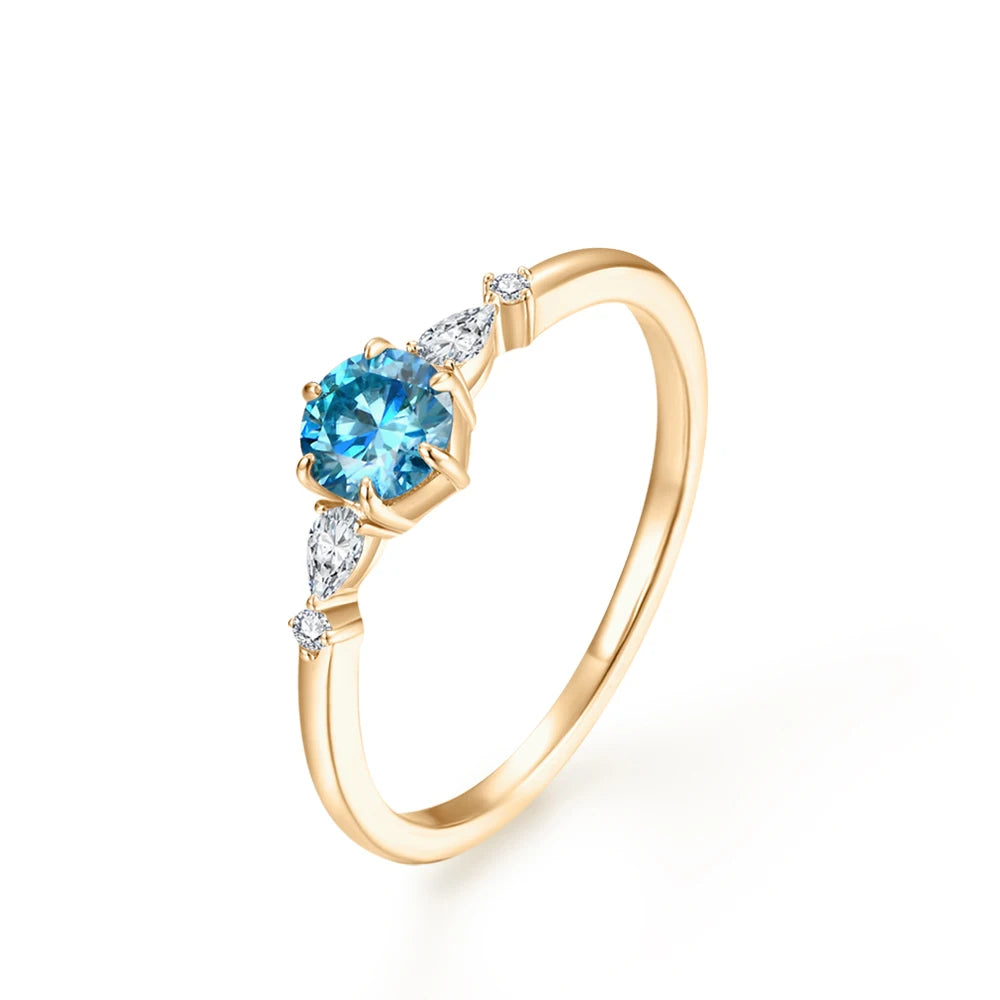 MINTYBOX New D Color Round Cut 0.5CT Colorful Blue Moissanite Ring for Women Solid 10K 14K 18K Gold Halloween Jewelry Party