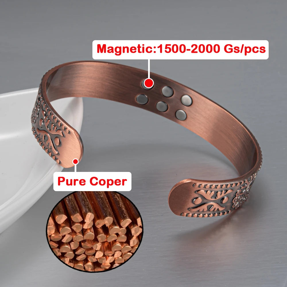 Vinterly Pure Copper Bracelets Vintage Viking Yggdrasil 15mm Adjustable Bangles Health Energy High Magnet Jewelry Male Resizable