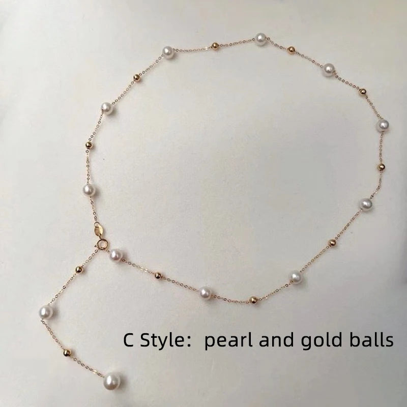 NYMPH Solid 18K Gold Natural Pearl Necklace Au750 Fine Jewelry Chocker  Round Aniversary Gift For Women White X536