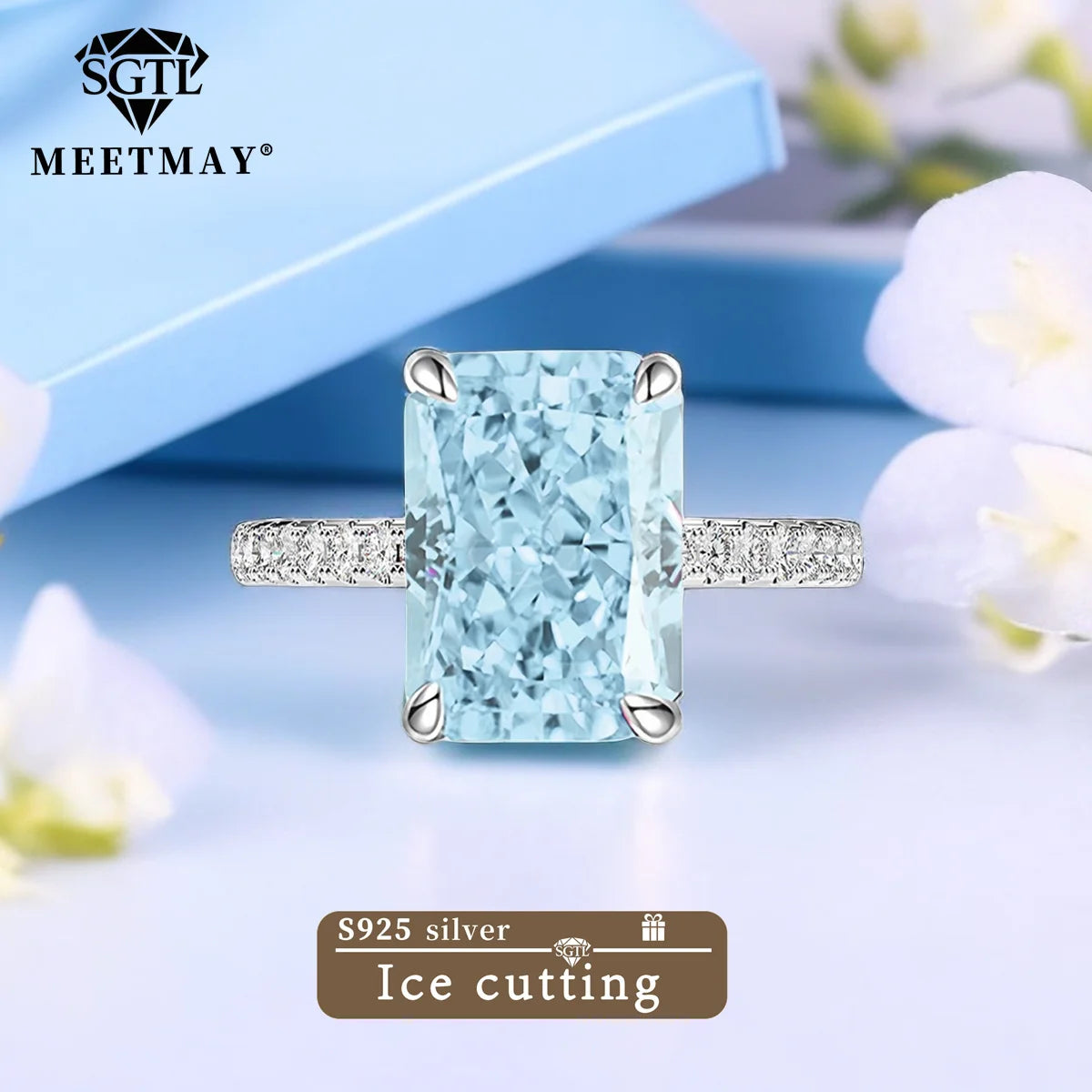 S925 Sterling Silver Tanzanite Blue Zircon Sparkle 5A Good Quality Ice Cut High Carbon Diamond Ladies Ring Fine Jewelry Women
