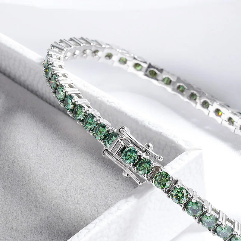 Smyoue 3/4mm GRA Certified Full Green Moissanite Tennis Bracelet for Women 18K Plated Lab Diamond 925 Silver Bracelet Men