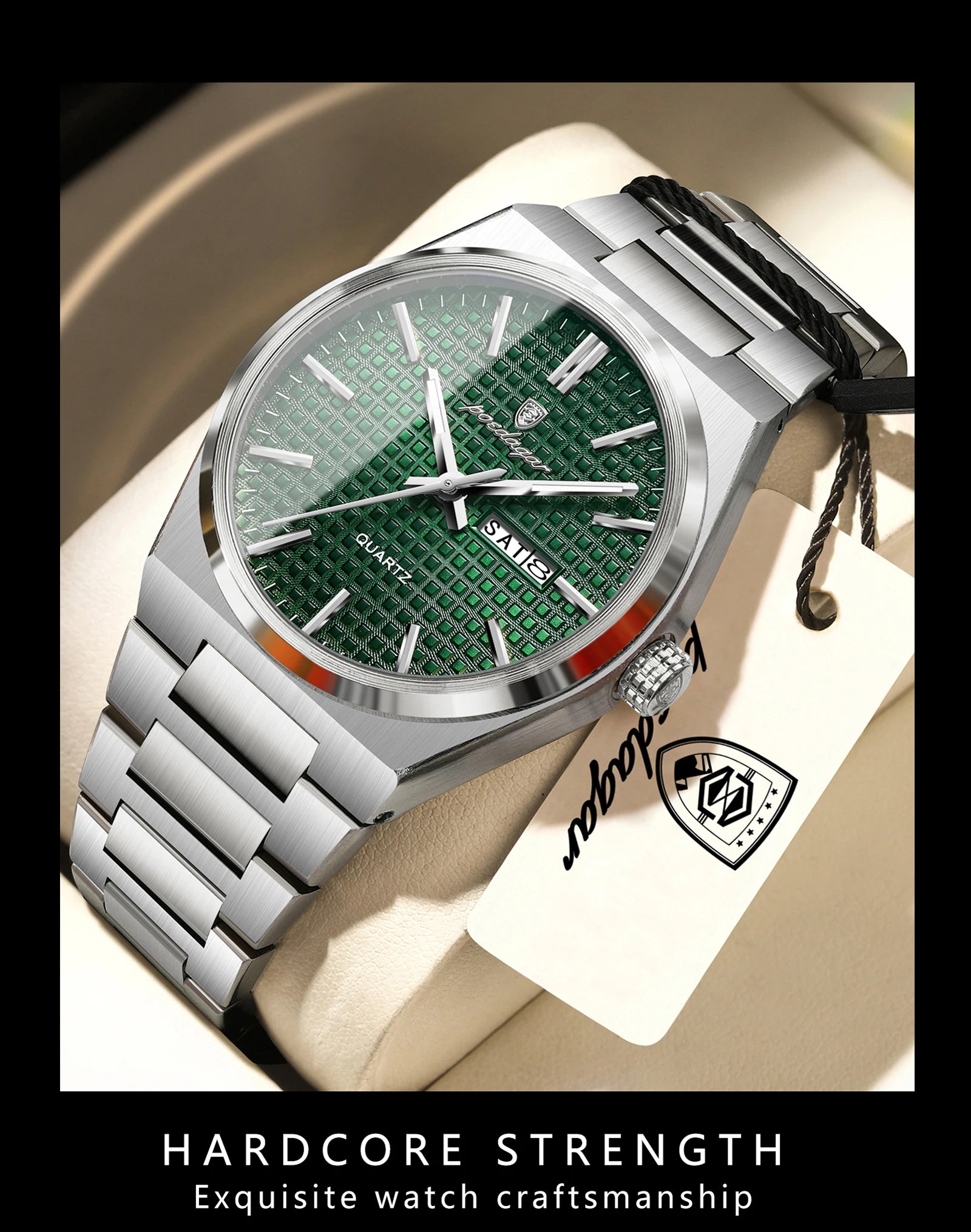 POEDAGAR Top Original Quartz Men Clock Waterproof Luminous Stainless Steel Man Wristwatch Date Week Business Men's Watches Reloj