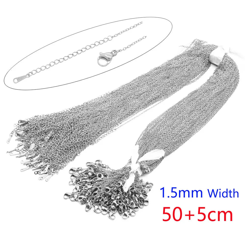 100pcs/Lot Bulk Wholesale 304 Stainless Steel Cable Link Rolo Chain Necklace for DIY Jewelry Making Silver Color 45-50cm Women