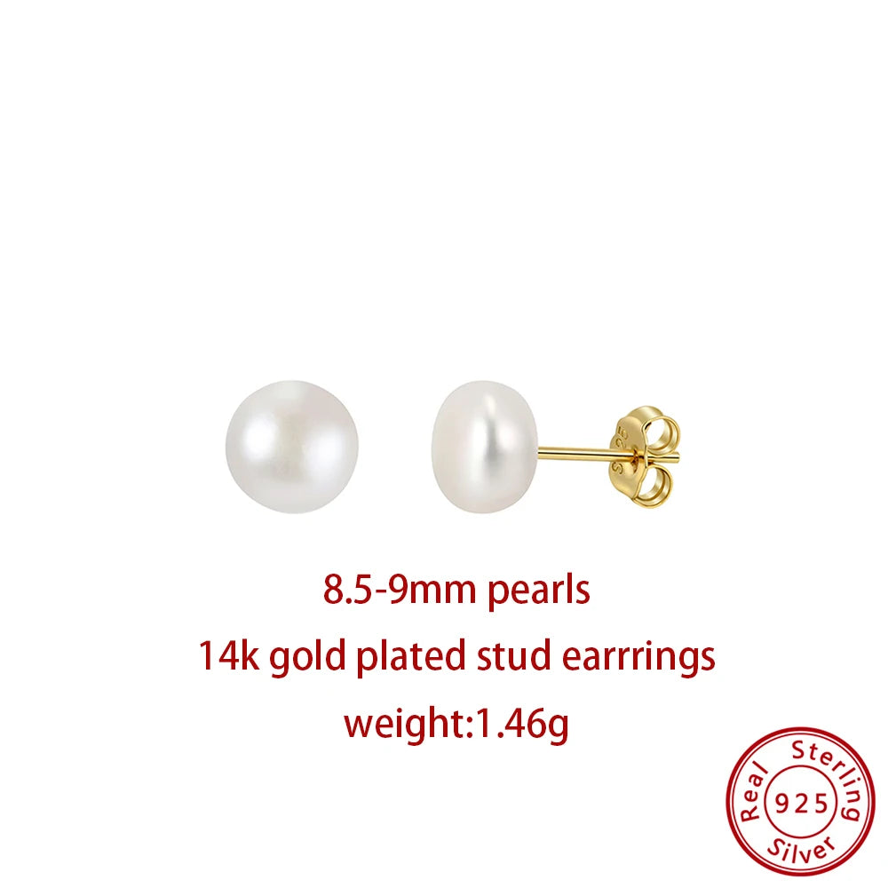 ORSA JEWELS Minimalism 1 pair Freshwater Pearl Ear Stud Real Pearls Stud Earrings 925 Silver Round Natural Pearl Ear Stud GPE104