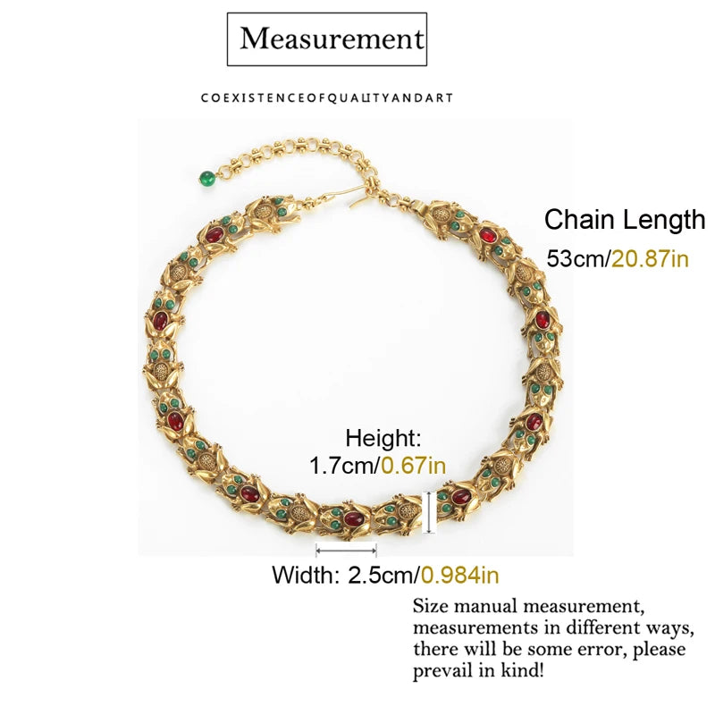 Vintage Retro Toad Choker Necklaces Women Colored Red Green Glass Antique Gold Color Accessories Party Wedding Gift 2025 New