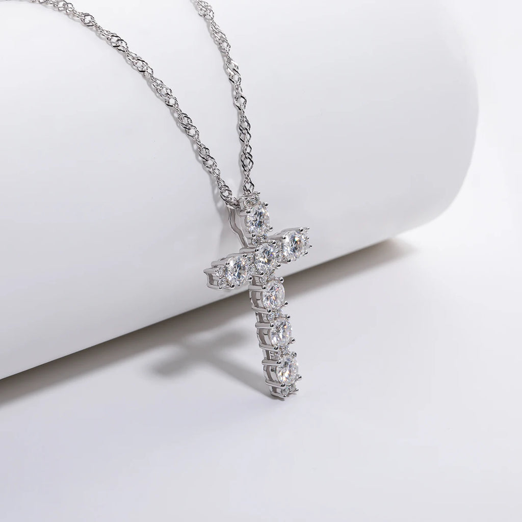 AnuJewel 4MM 2.1 Carat D Color Moissanite Diamond Cross Pendant Necklace 925 Sterling Silver 18K Gold Plated Customs Jewelry