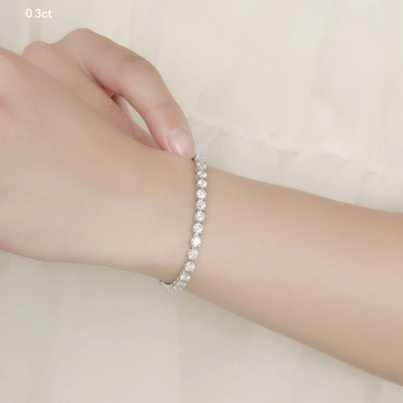 EWYA 3 Prong 2.5mm 3mm Full D Color Moissanite Diamond Tennis Bracelet for Women 925 Silver Link Chain Spring Buckle Bracelets