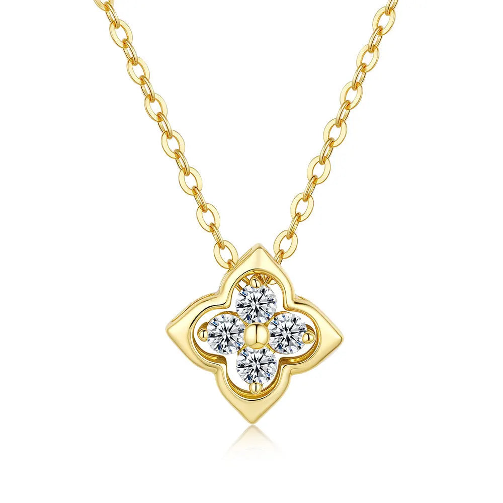 Luxury 100% Real 18k Gold Women's Transporter Lucky Grass Pendant Moissanite Diamond Necklace