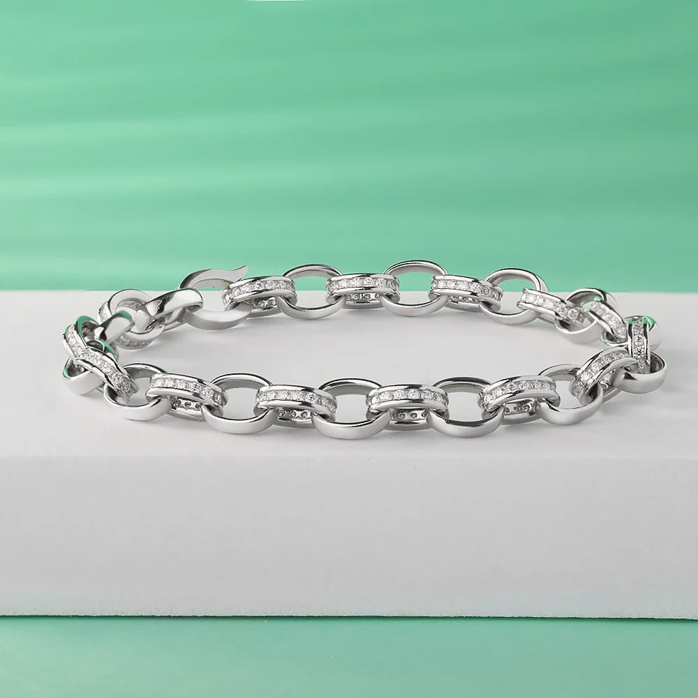 TEMGF New 1.2mm Moissanite Bracelet 925 Sterling Silver Buckle Chain for Women Men Fine Jewelry Couple Unique Love Birthday Gift
