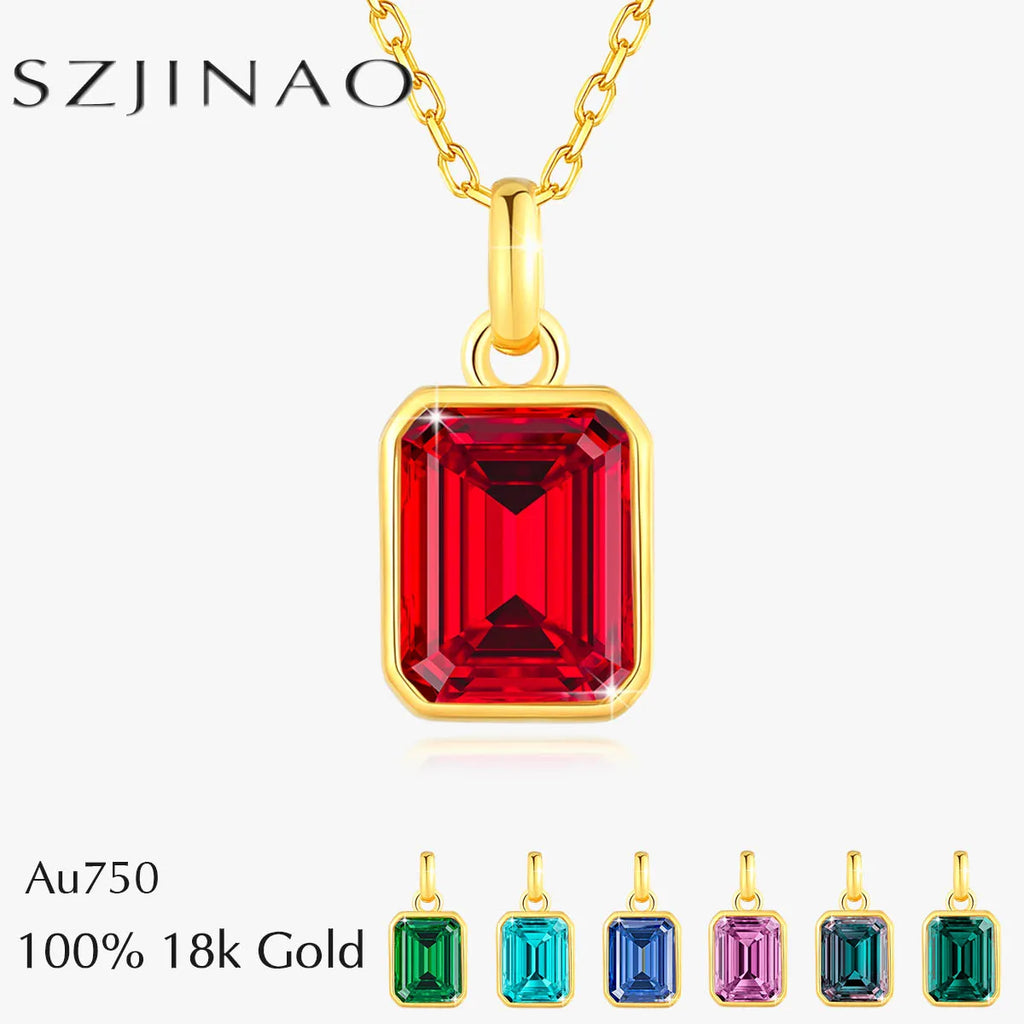 18K Gold 4CT Lab Grown Ruby Sapphire Necklace Au750 Lab Grown Emerald Pendant 100% Genuine for Women Man Anniversary Fine Jewelr