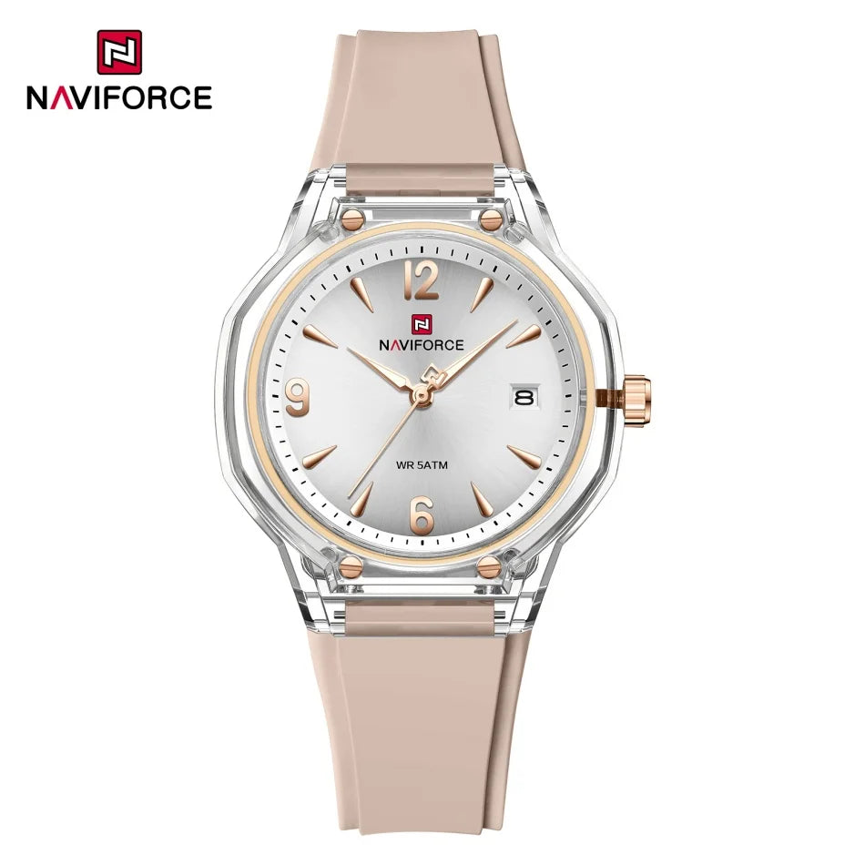 NAVIFORCE Fashion Waterproof Ladies Watch with Luminous Pointer Display Fashionable Silicone Strap Night Glow Women's Watches
