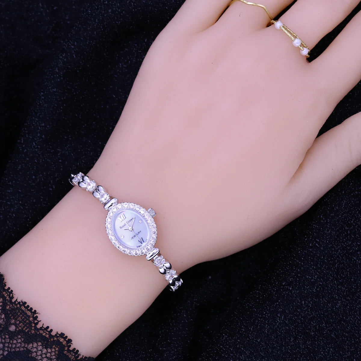 Royal Crown Women's Watch Japan Quartz Hours Fine Fashion Bracelet Jewelry Band Shell Luxury Rhinestones Girl Birthday Gift