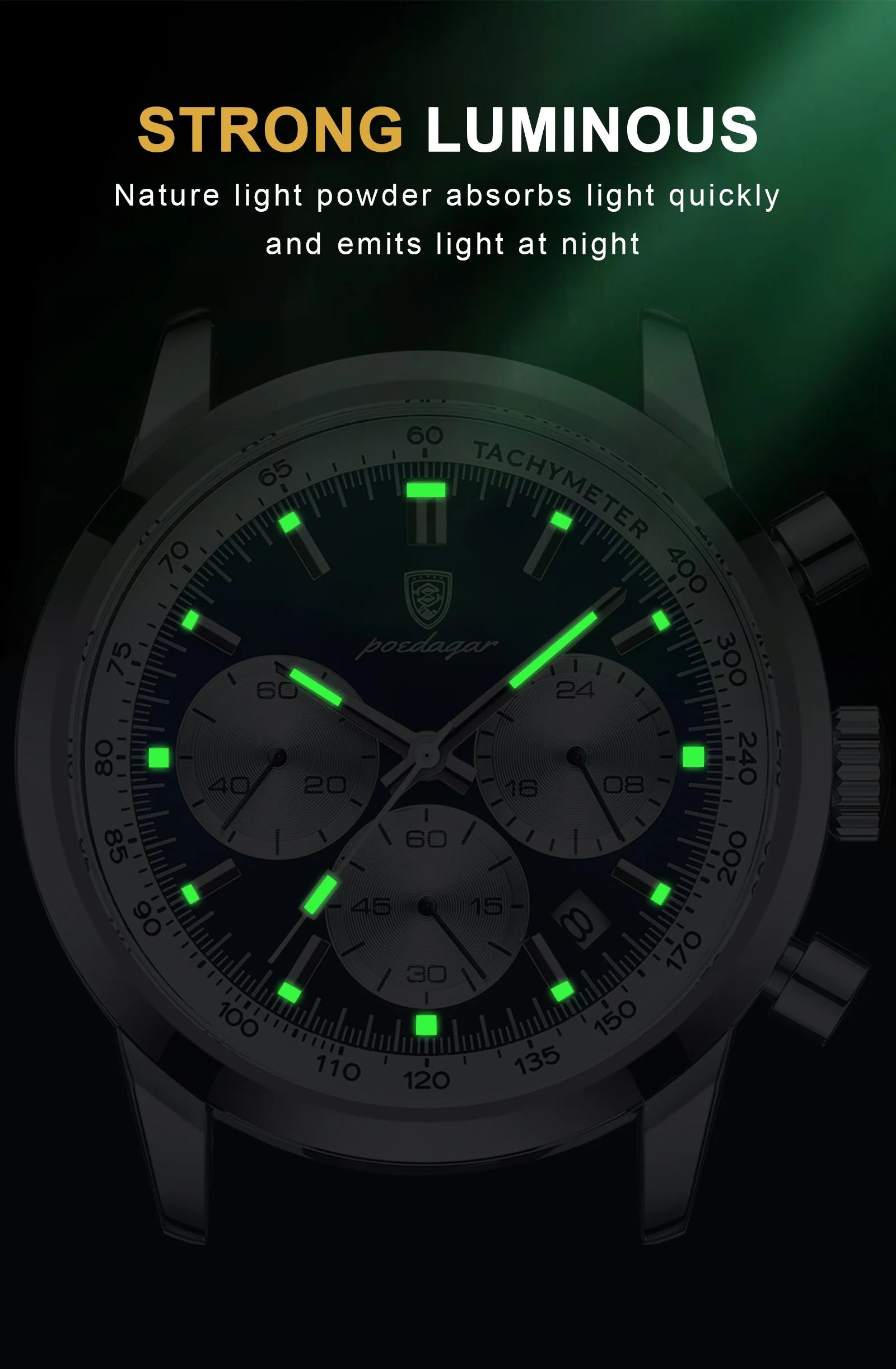 POEDAGAR Luxury Men's Quartz Wristwatch Chronograph Date Leather Man Watch Waterproof Luminous High Quality Fashion Men Watches