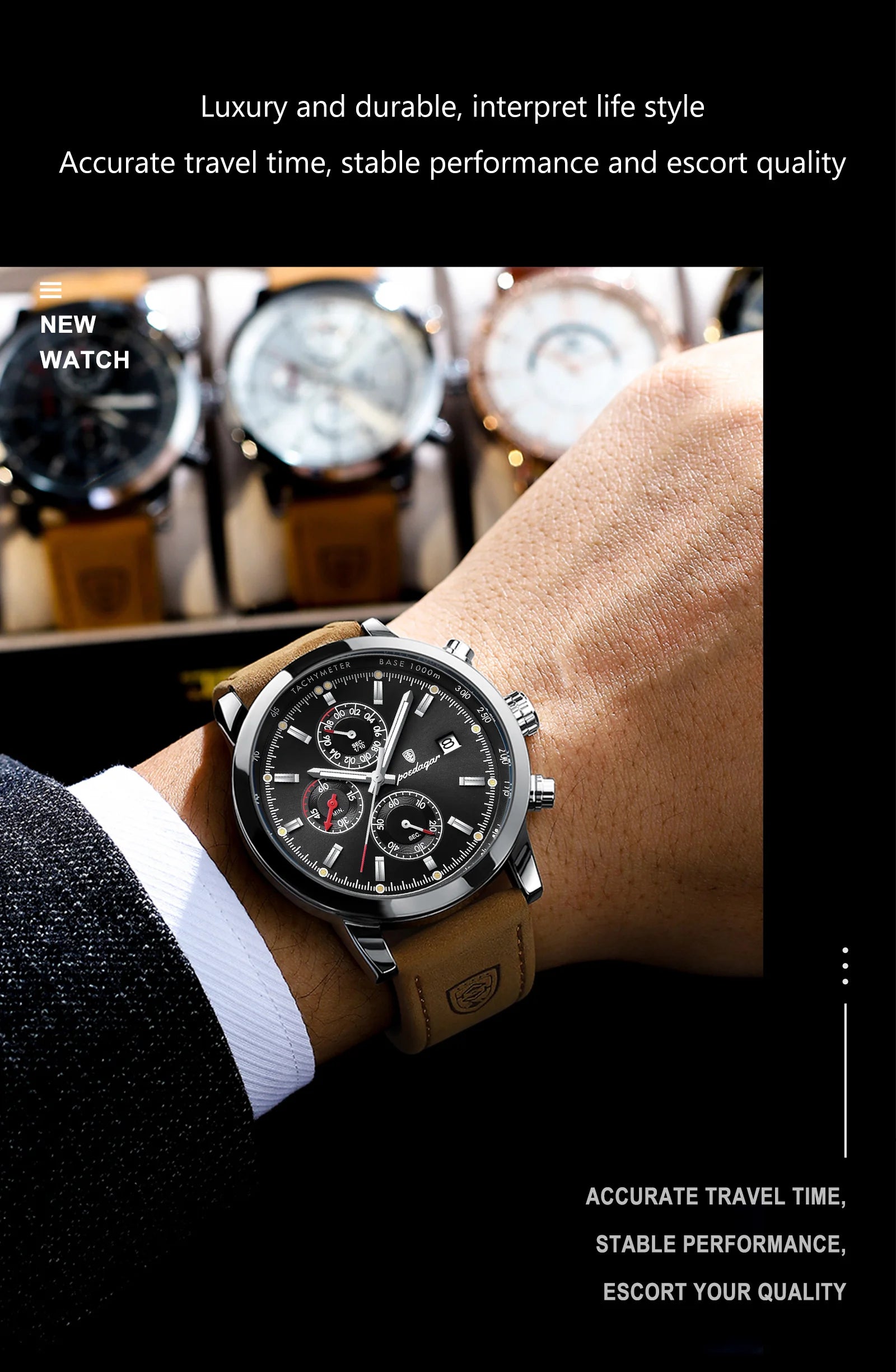 POEDAGAR Luxury Trendy Man Watch Date Waterproof Luminous Chronograph Men Watch Sports Male Stylish Leather Men's Quartz Watches