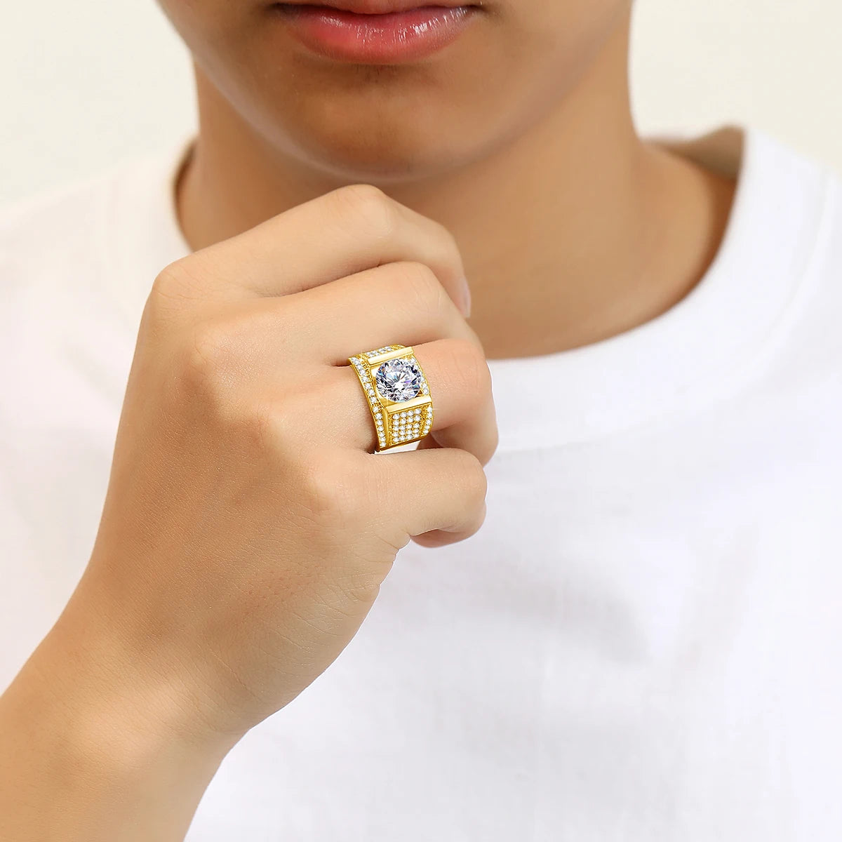 10mm 4ct Moissanite Ring For Men Gold With Certificate Chunky Hip Hop Jewelry With Stone High Quality Wedding Gift For Male Sale