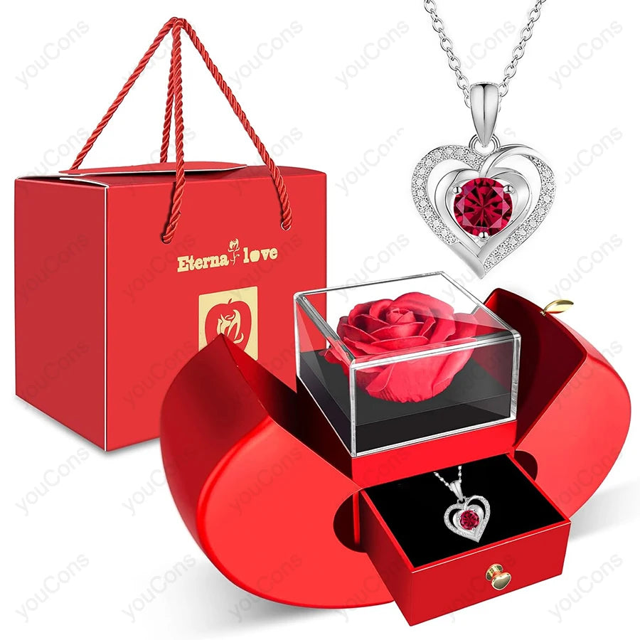 Heart Zircon Necklace Pendant With Apple Gift Box 2025 New Jewelry Set For Wife Girlfriend Christmas Valentine Anniversary Gift