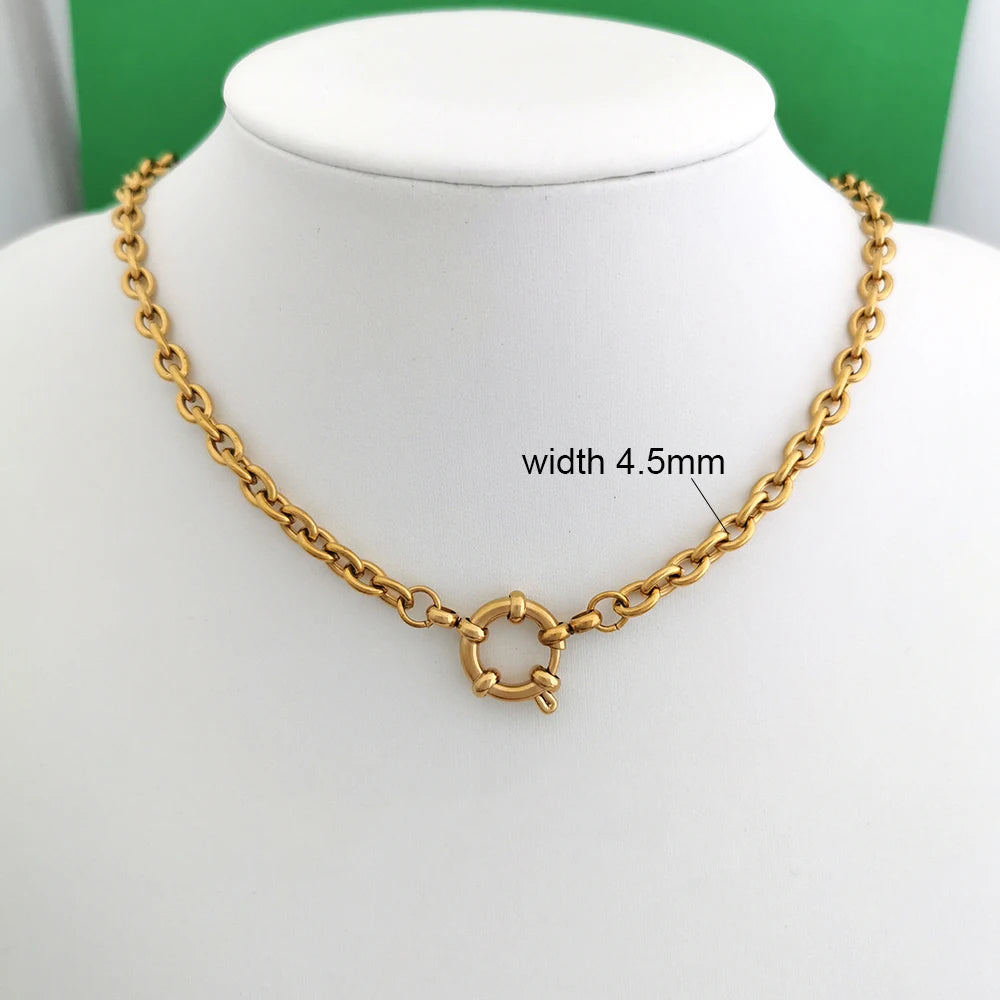 Spring Sailor Clasp Necklace Women Men Choker Stainless Steel Geometric Paperclip Link Chain Rolo PVD Gold Color Wholesale