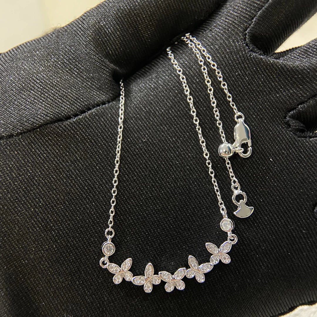 S925 Silver Women's Necklace, Fashionable Design Pentagram and Butterfly Pendant Necklace, Holiday Gift