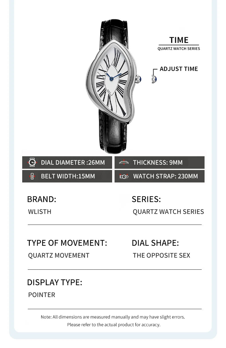 Fashionable trendy and individual genuine leather wristwatch water-resistant casual quartz watch