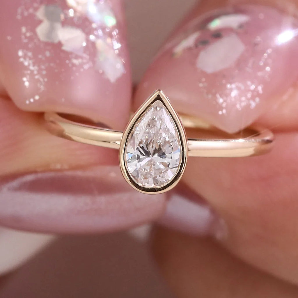 Provence 14K/18K solid gold stackable rings emerald oval pear lab diamond ring set engagement wedding ring custom jewelry gift