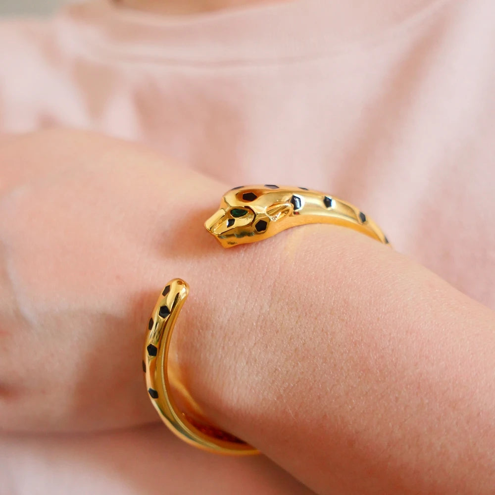 BLack Spots Leopard bracelet Cubic Zirconia Stone Animal Panther cuff bangle for Men or Women designer copper jewelry