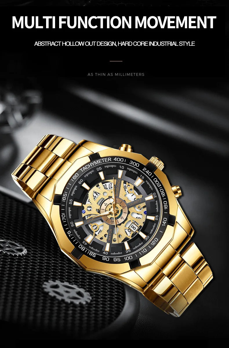 UTHAI Men Watch Light Luxury Brand Business Hollow Luminous Waterproof Stainless Steel Metal Strap Male fashion Quartz Watches
