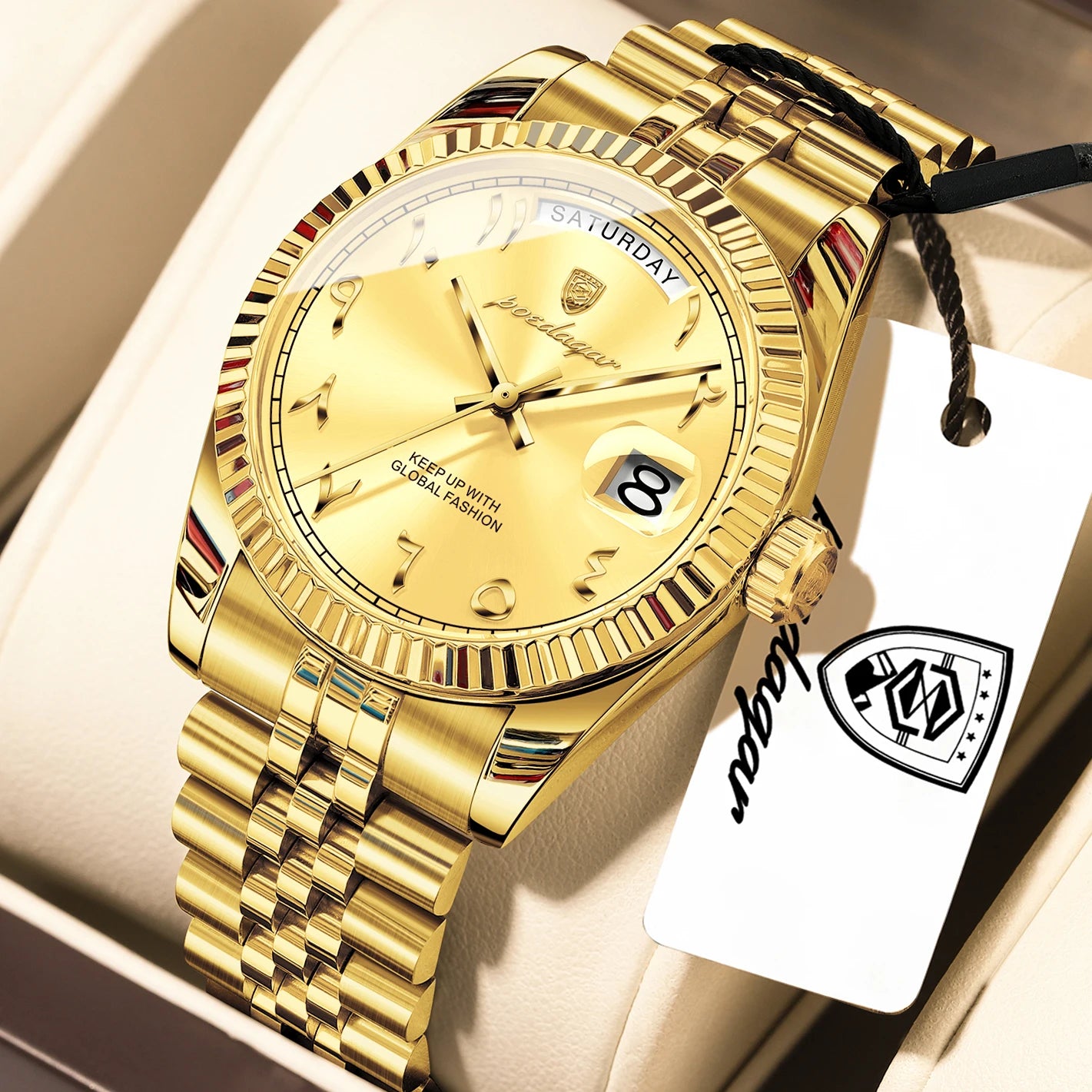 POEDAGAR Business Casual Male Clock Waterproof Date Week Fashion Men's Watch Stainless Steel Quartz Watches For Men Reloj Hombre