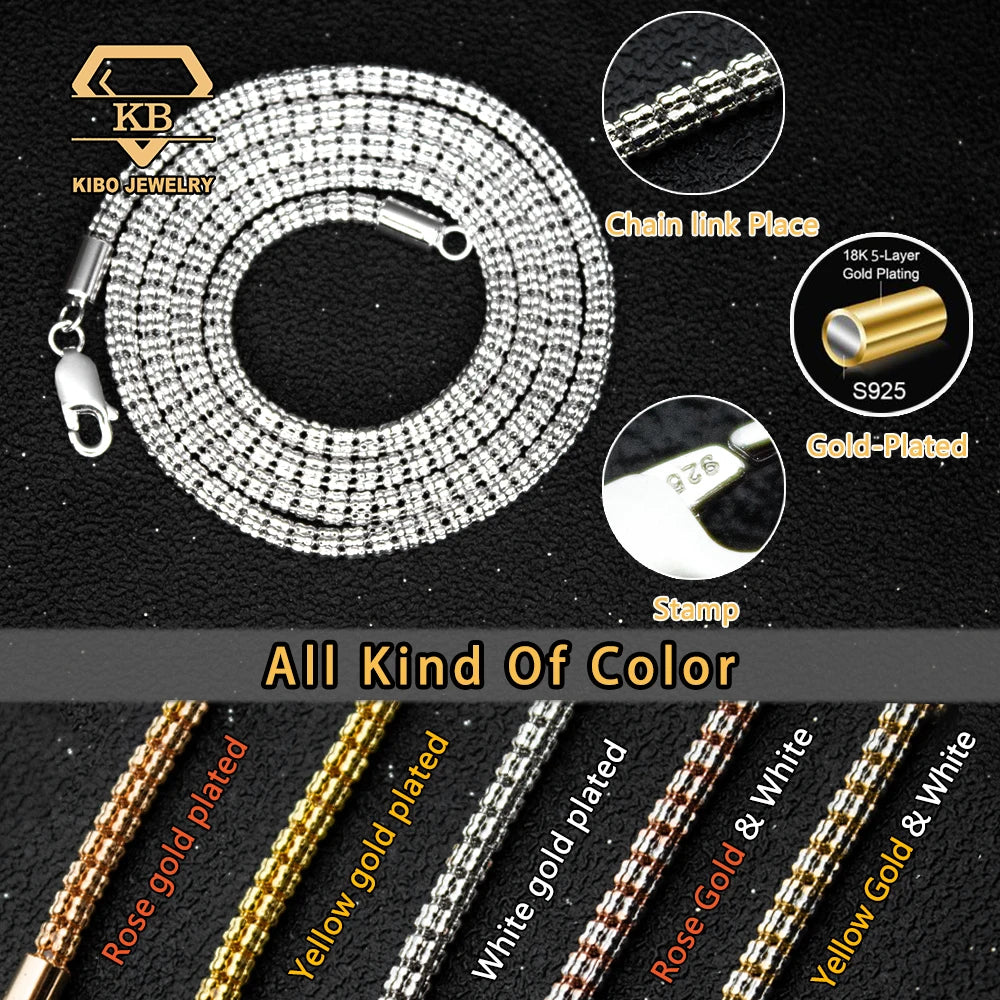 Kibo Jewelry 925 Luxury Quality Jewelry 925 Sterling Silver 3.4mm Moon Ice Chain Necklace
