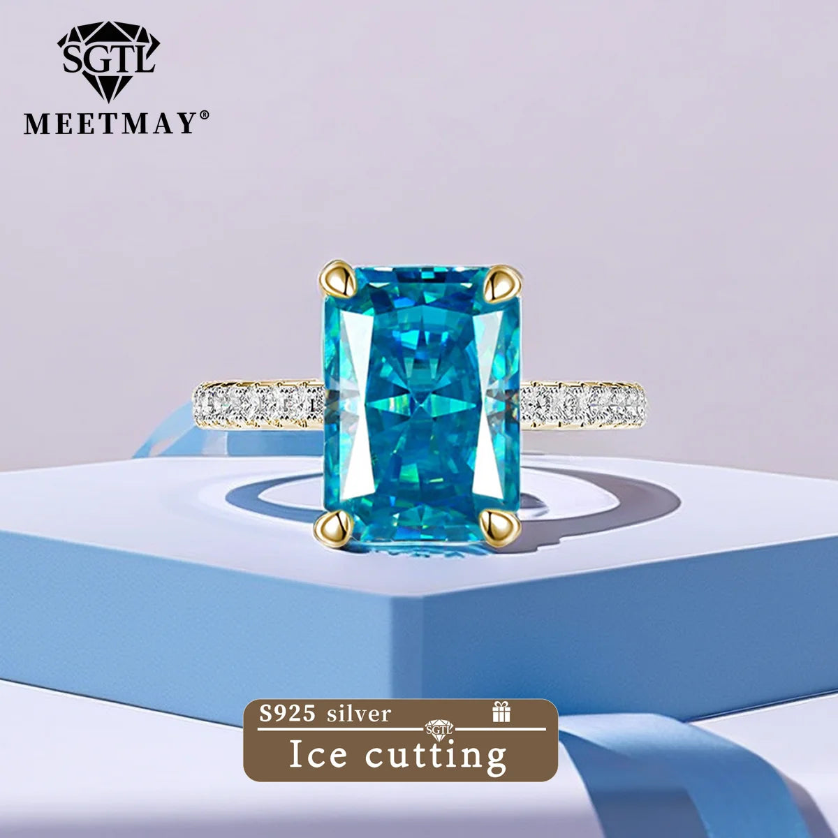 S925 Sterling Silver Tanzanite Blue Zircon Sparkle 5A Good Quality Ice Cut High Carbon Diamond Ladies Ring Fine Jewelry Women