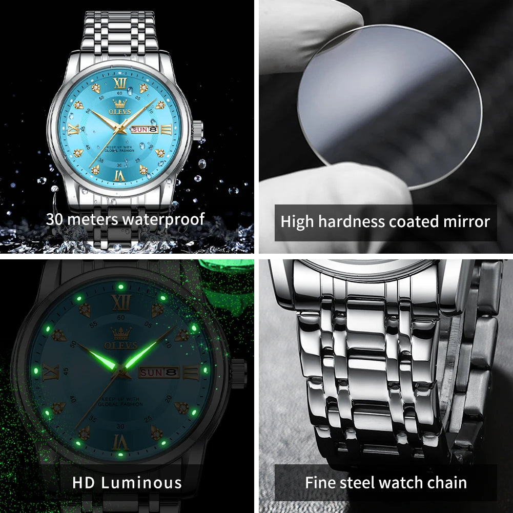 OLEVS Top Brand Quartz Watch for Men Classic Business Men's Wristwatch Dual Calendar Waterproof Men's Watches (Exclusive New)