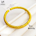 Elegant Hand-Carved Round Golden Hoop Stick Open Bracelet Women 24K Gold AU999 Comfortable and Attractive