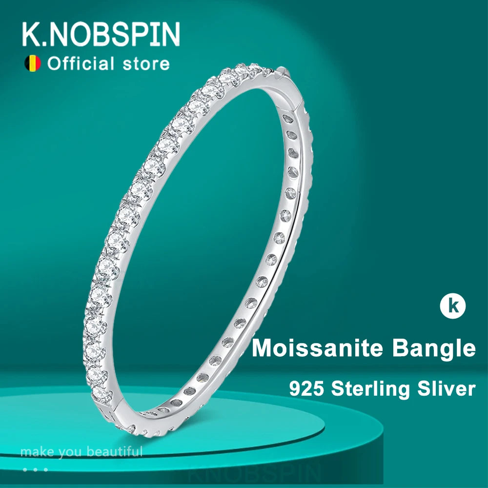 KNOBSPIN D VVS1 Full 4mm Moissanite Bangles GRA Certified s925 Sterling Sliver Plated 18k Bracelets for Women Party Gift Jewelry