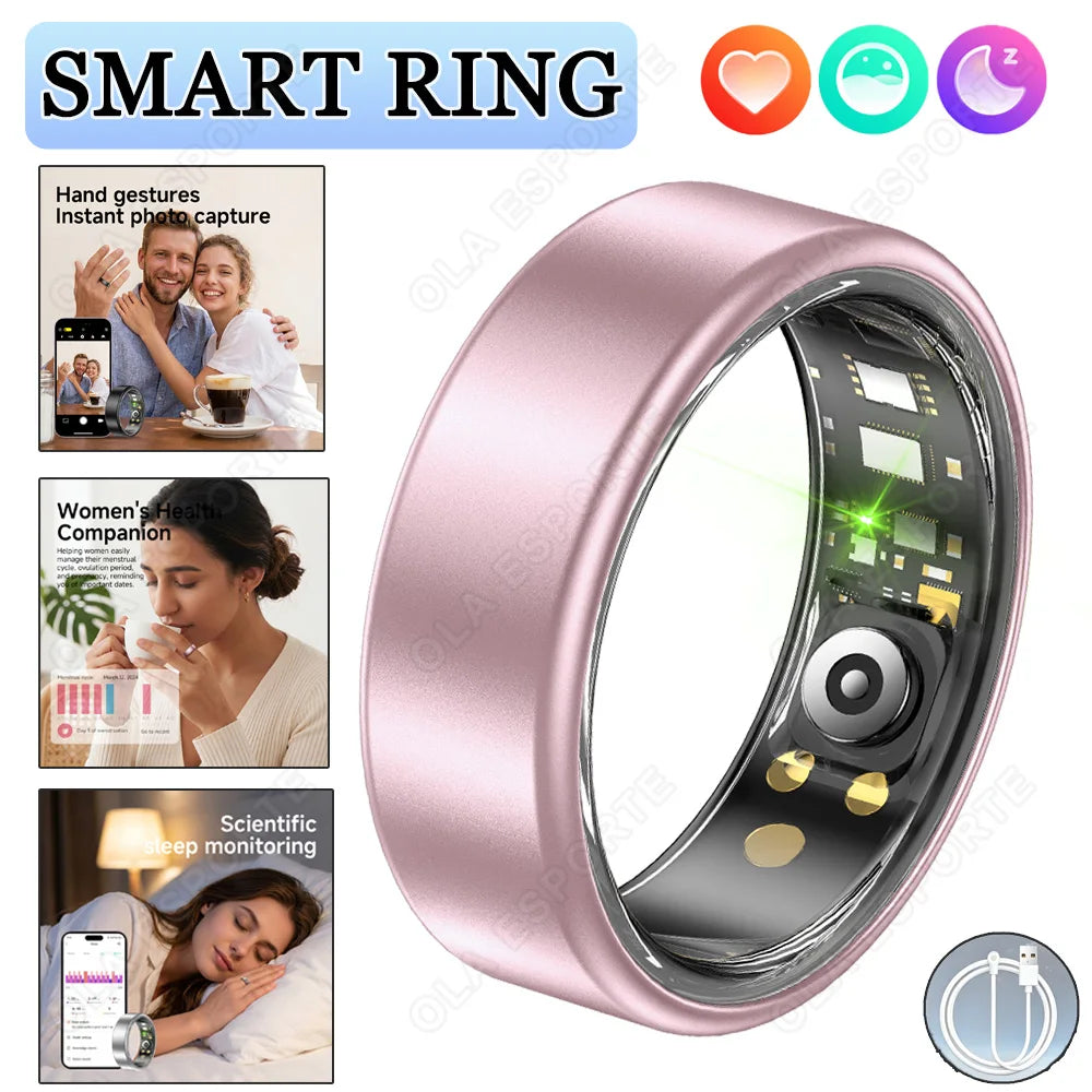 R09 Smart Ring Men Women with Charging Case,Heart Rate Blood Oxygen,Skin Temperature Monitor,5ATM Waterproof For Android iOS
