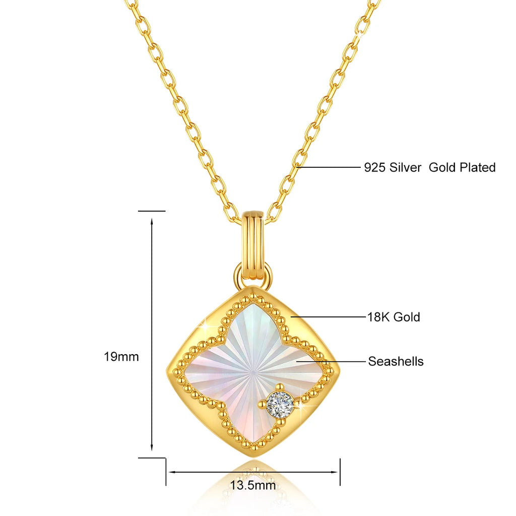 18K Gold Lucky Four Leaf Clover Pendant Necklace AU750 Natural Seashell Jewelry 100% Genuine for Women Anniversary Fine Gifts
