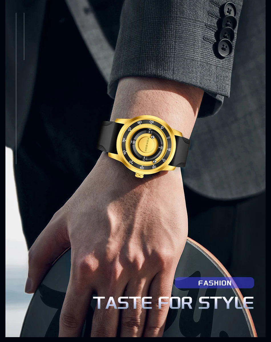 FOXBOX Watch Personalized Fashion Floating Magnetic Pointer Free Ball Bearing Creative Simple Waterproof Quartz Watch for Men
