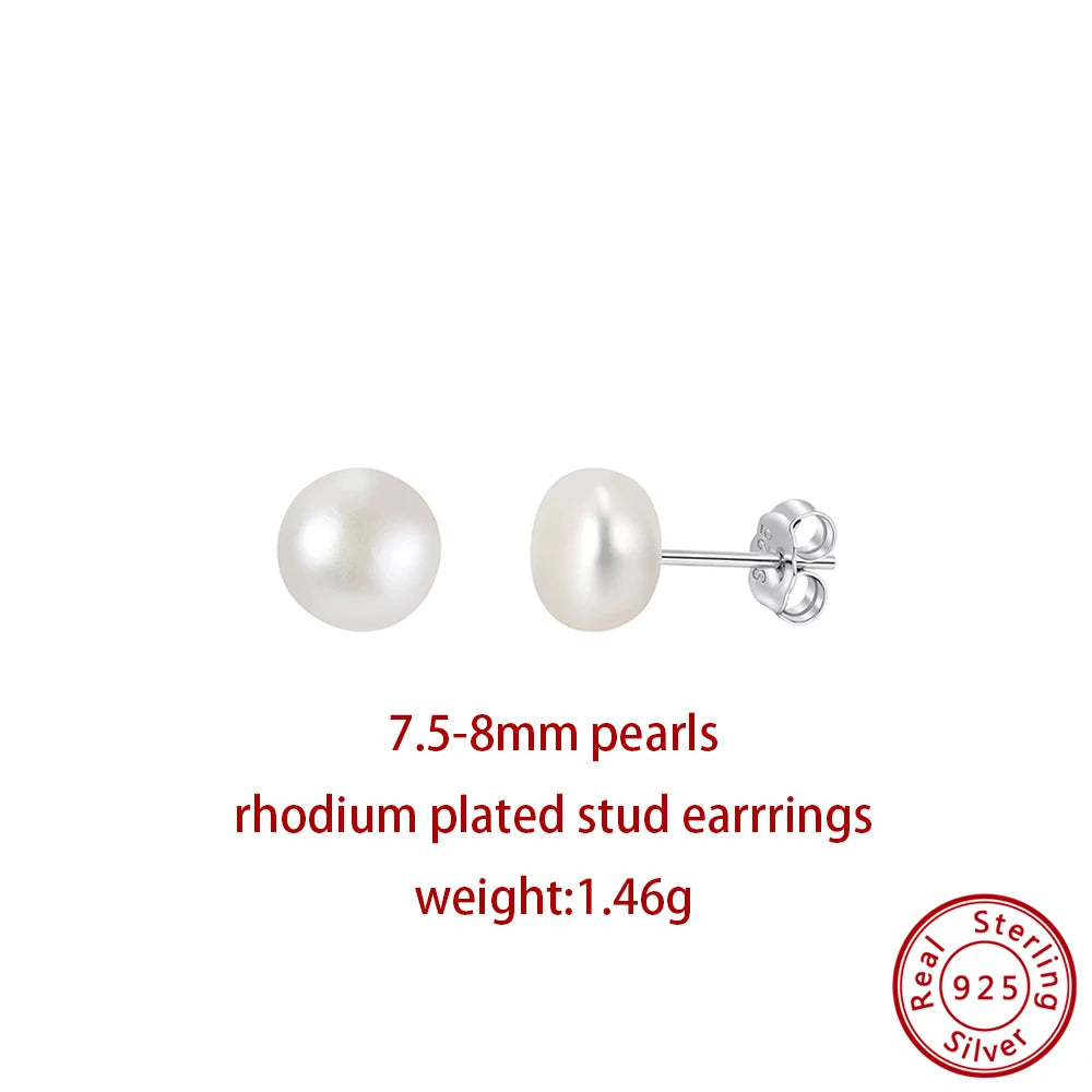 ORSA JEWELS Minimalism 1 pair Freshwater Pearl Ear Stud Real Pearls Stud Earrings 925 Silver Round Natural Pearl Ear Stud GPE104
